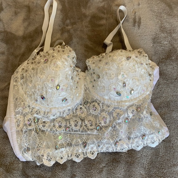 WHITE RHINESTONE BUSTIER - Picture 2 of 3